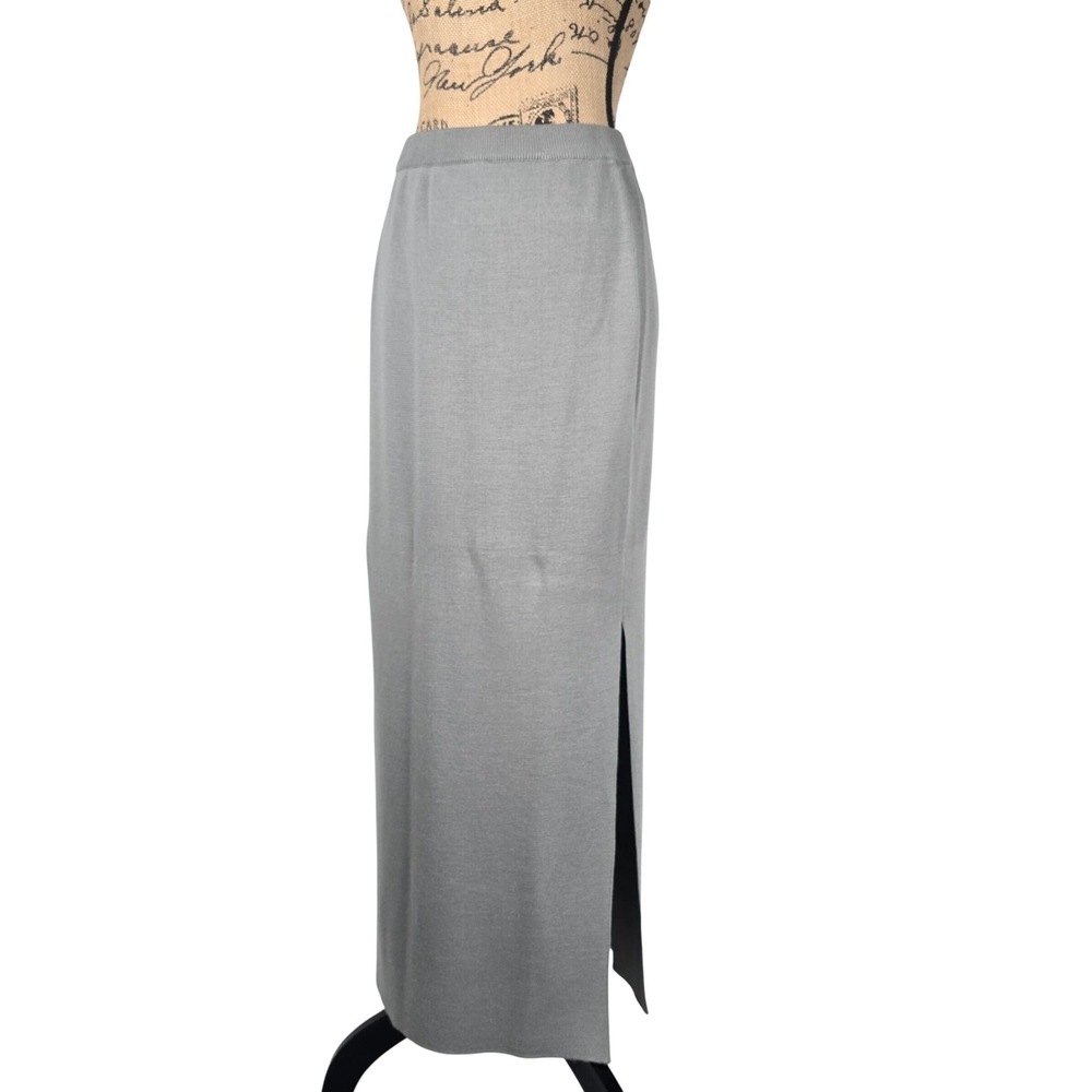 Sexy Adrianna Papell Grey Wool Blend Knit Maxi Skirt Side Slit Womens Size M